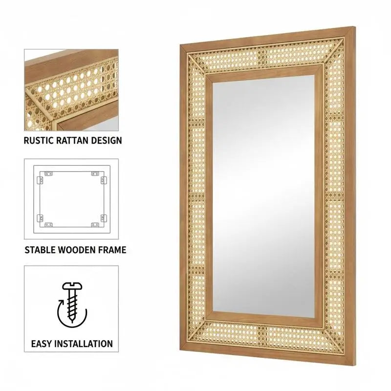 Miroir rotin décoratif bois naturel