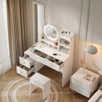 Coiffeuse blanche 4-en-1 miroir LED