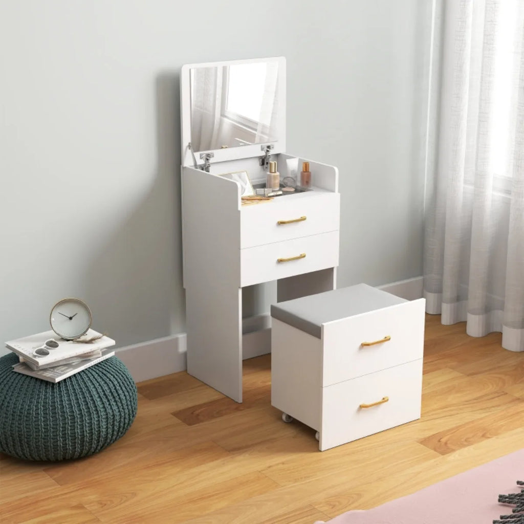 Coiffeuse blanche 3-en-1 avec tabouret
