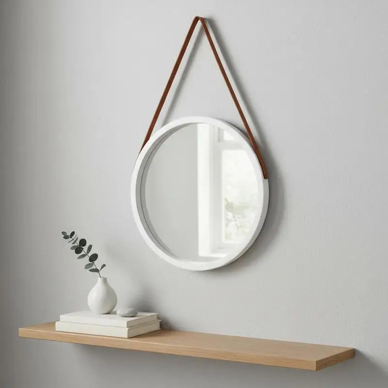 Miroir rond sangle cuir vintage