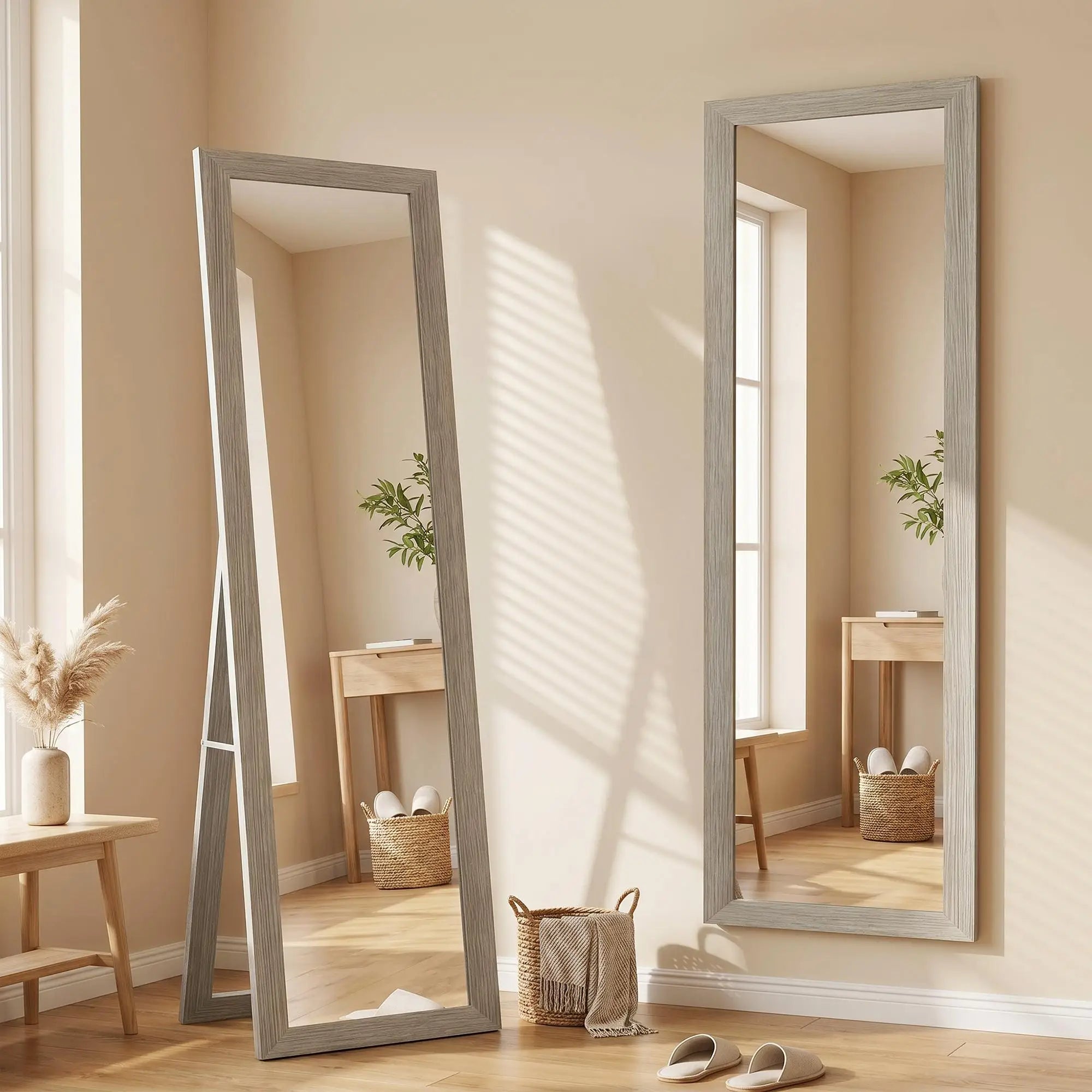 Miroir pleine longueur cadre bois gris