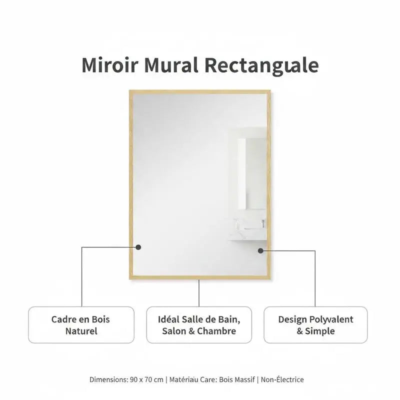 Miroir rectangulaire bois naturel