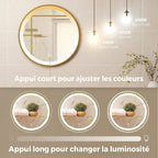 Miroir rond LED doré variateur