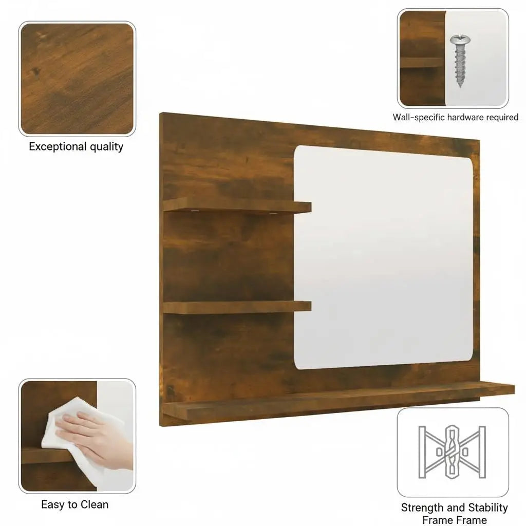 Miroir salle de bain tablette chêne fumé