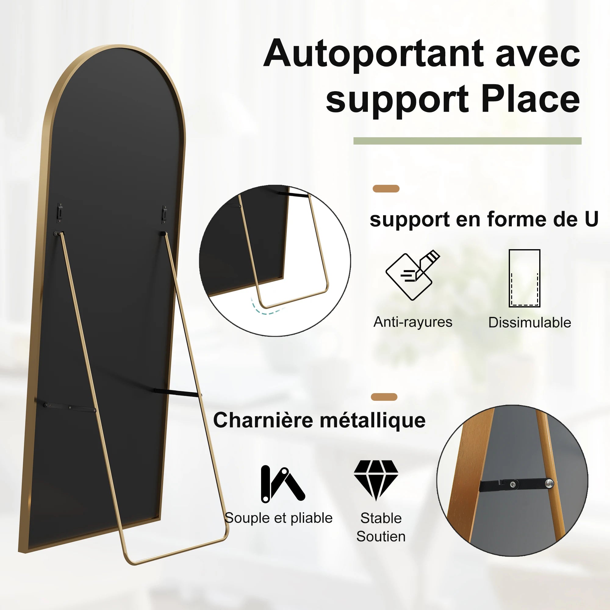 Miroir sur pied incurvé aluminium