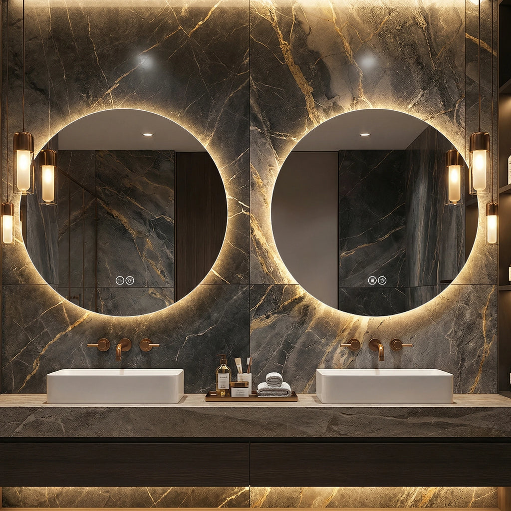 Miroir LED rond double halo