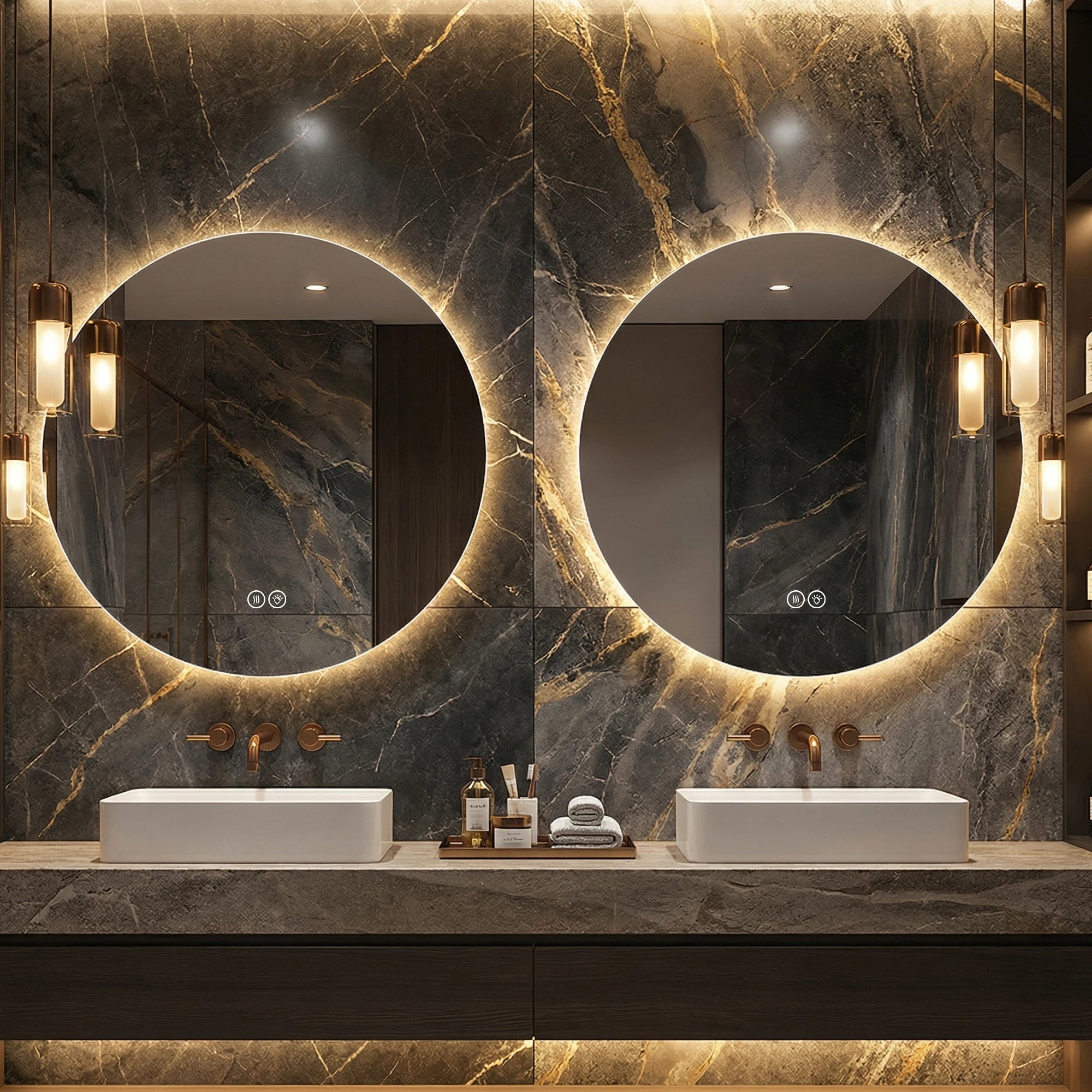 Miroir LED rond double halo