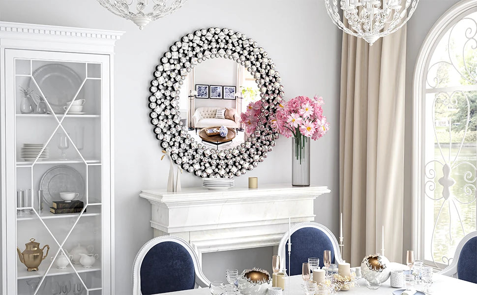 Miroir rond accent cristal luxe