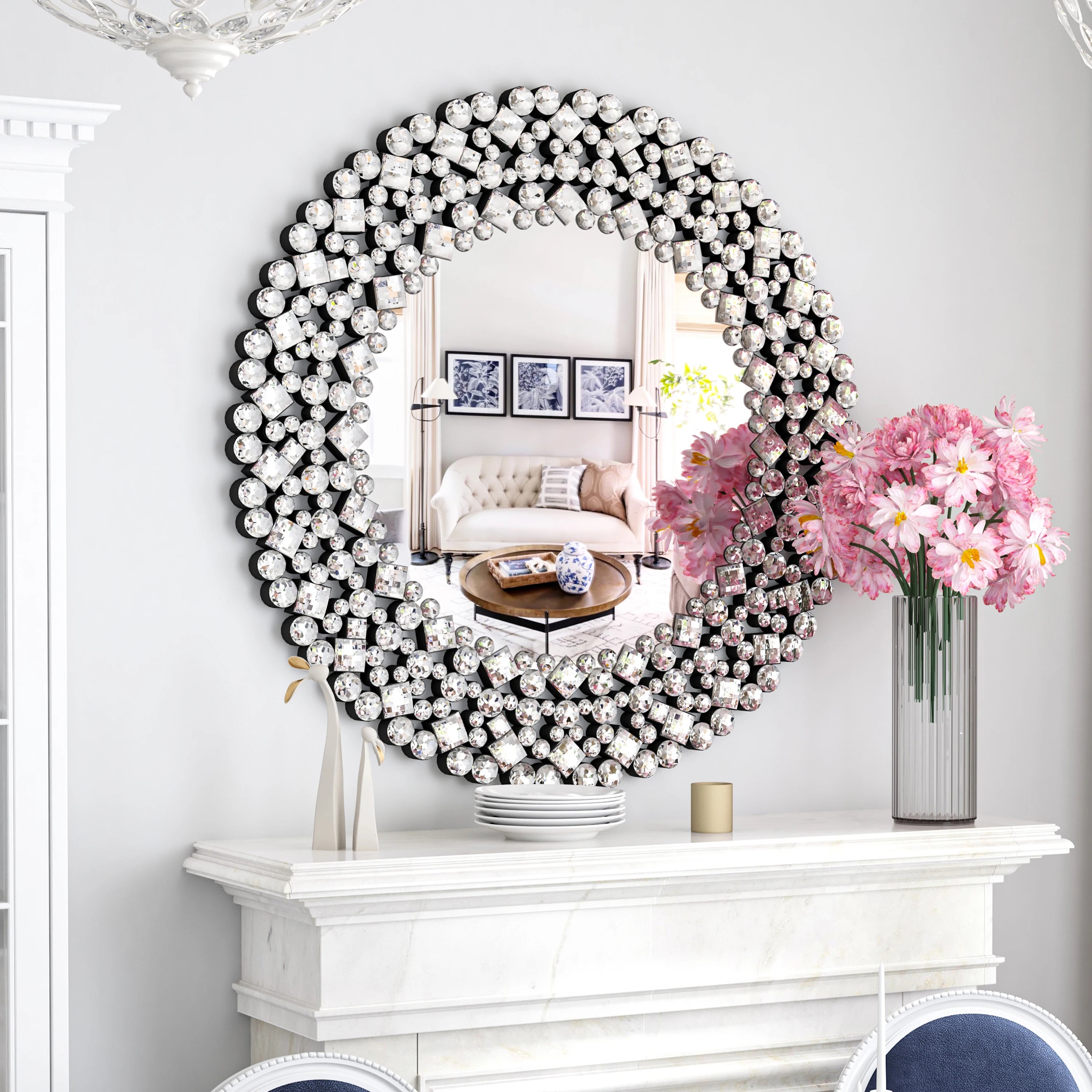 Miroir rond accent cristal luxe
