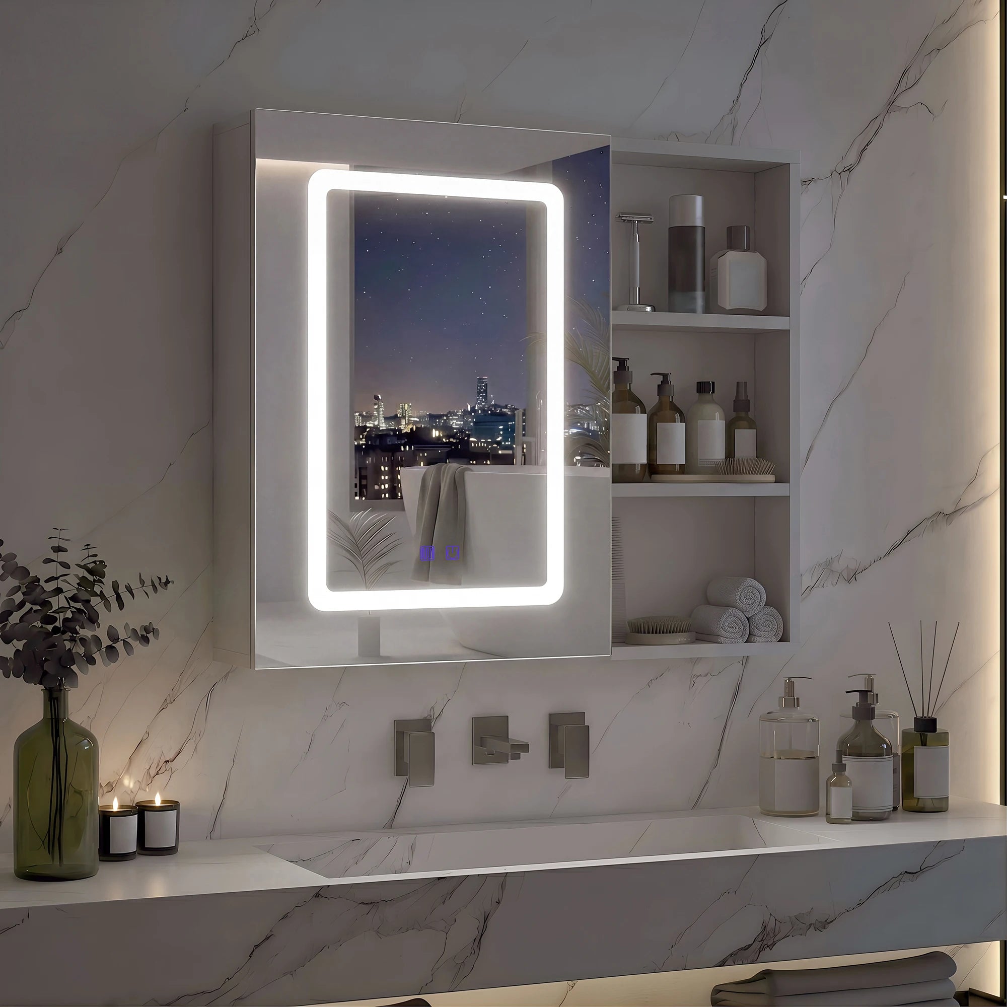 Armoire de toilette LED anti-buée blanche