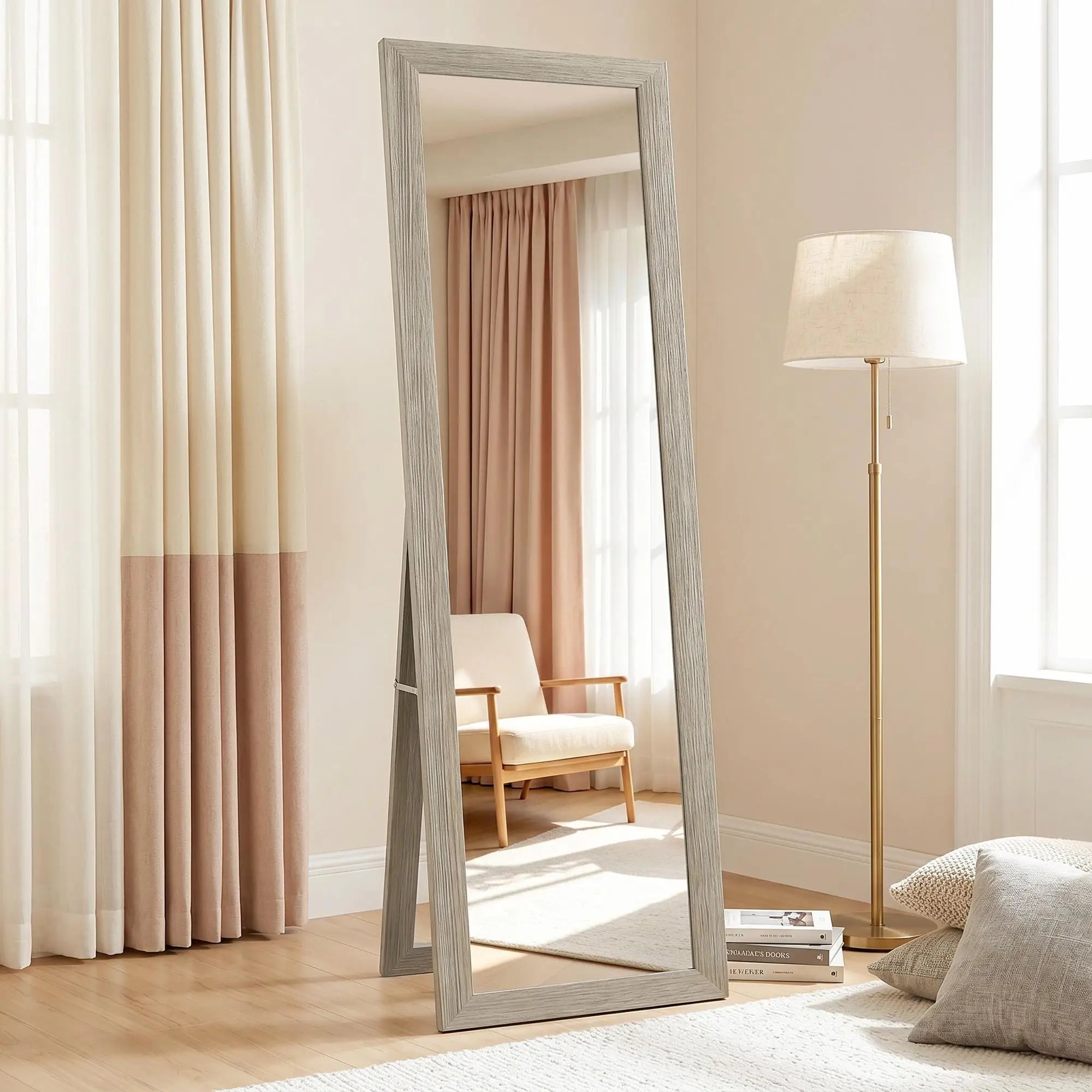 Miroir pleine longueur cadre bois gris