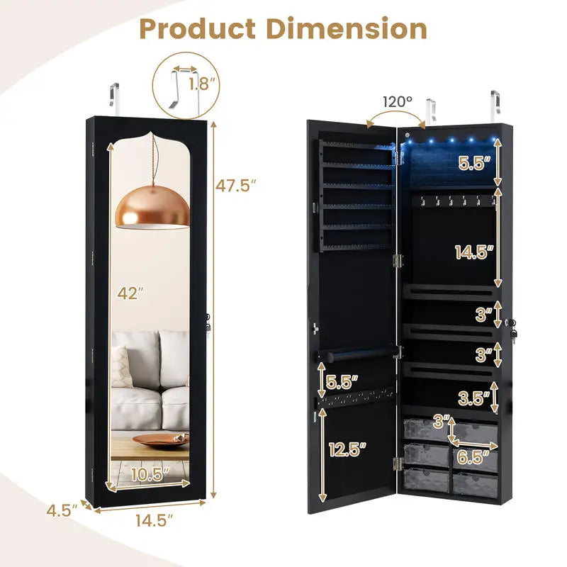 Armoire à bijoux suspendue miroir pleine longueur