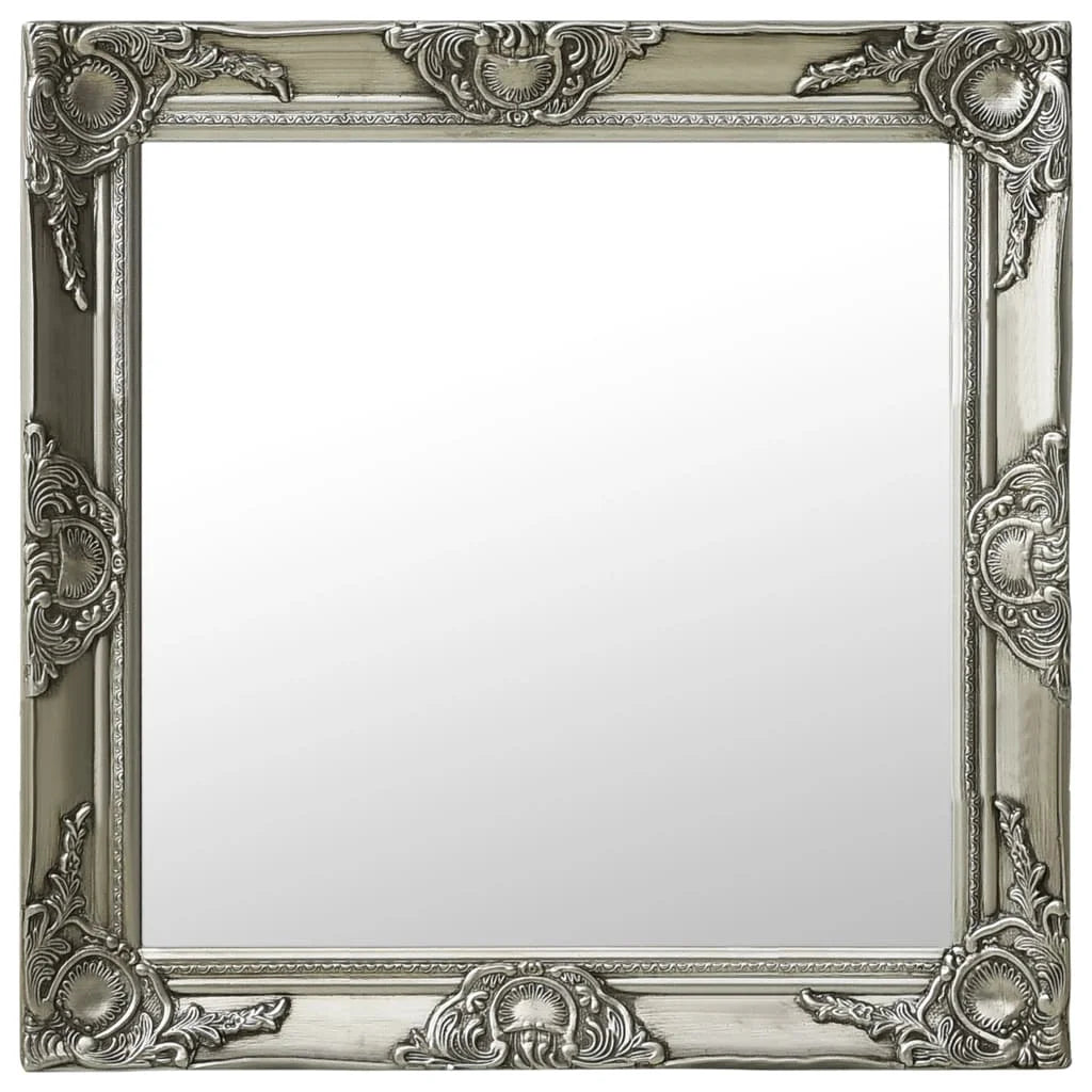 Miroir mural baroque argenté carré