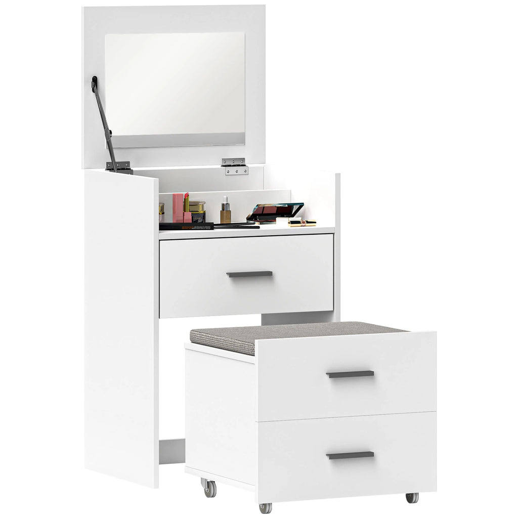 Coiffeuse blanche miroir rabattable