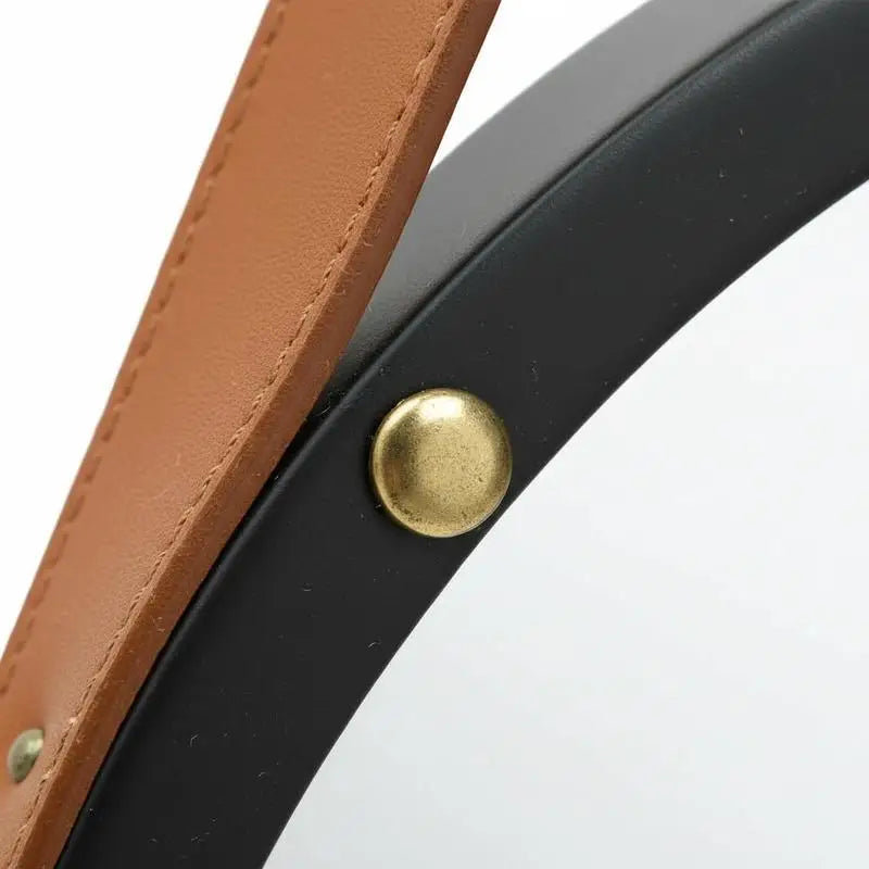 Miroir rond sangle cuir vintage