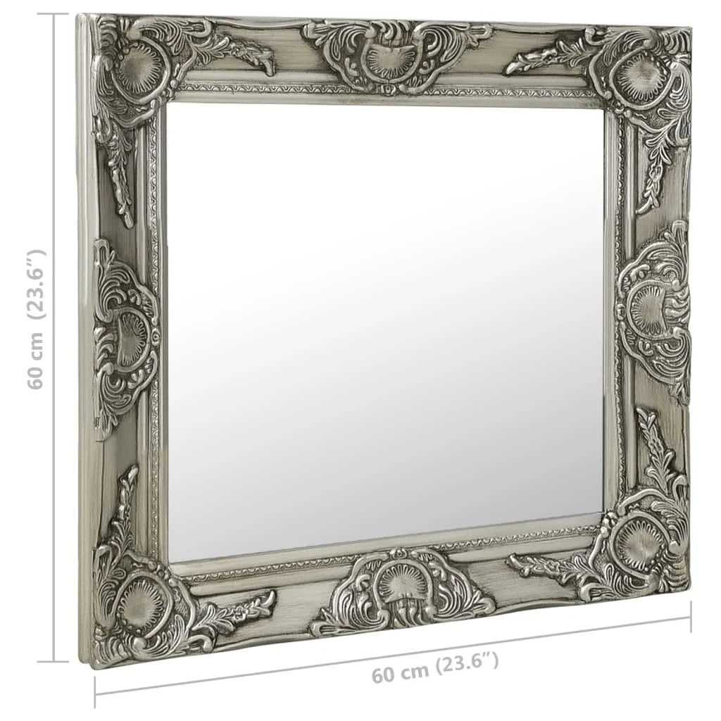 Miroir mural baroque argenté carré