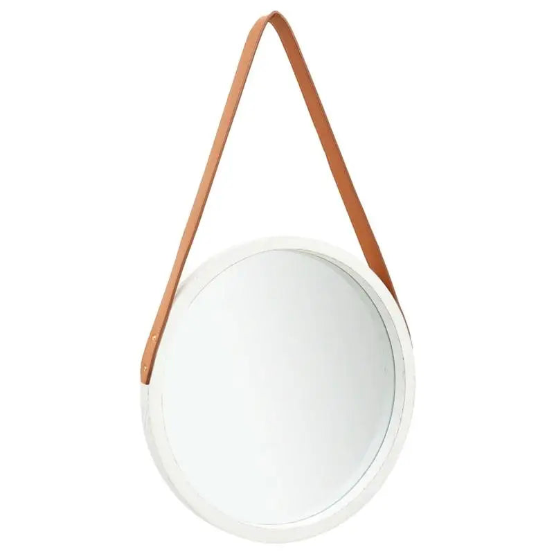 Miroir rond sangle cuir vintage