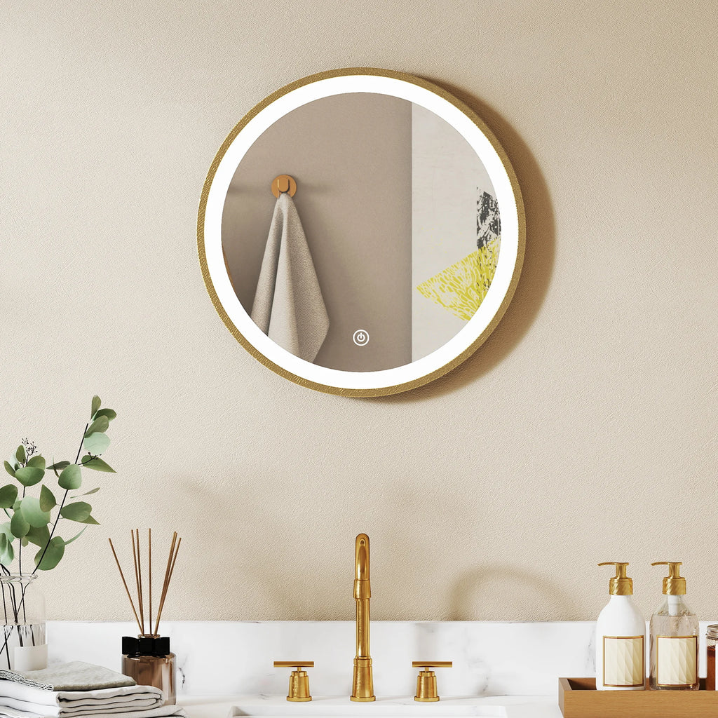 Miroir rond LED doré variateur