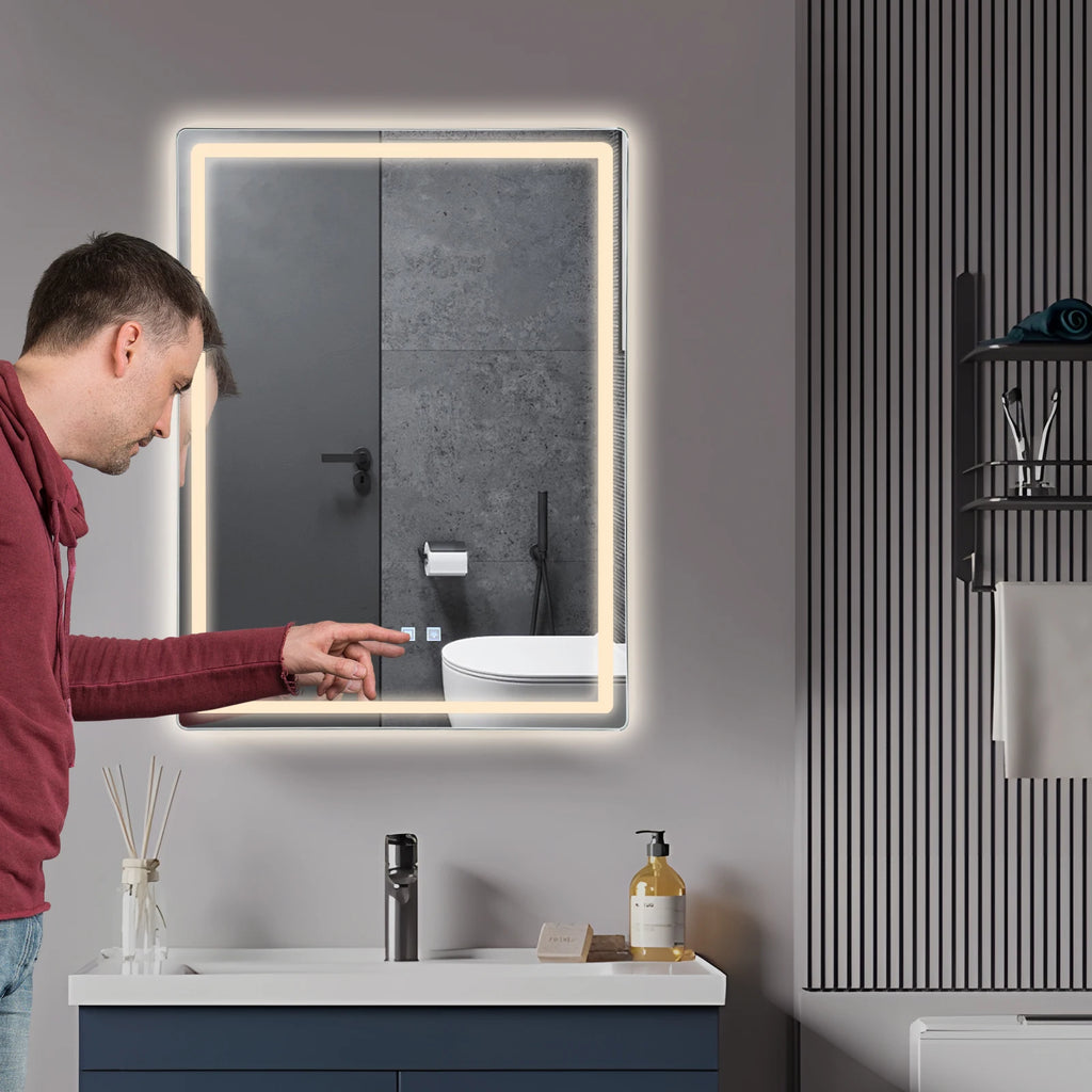 Miroir LED étanche affichage heure et température