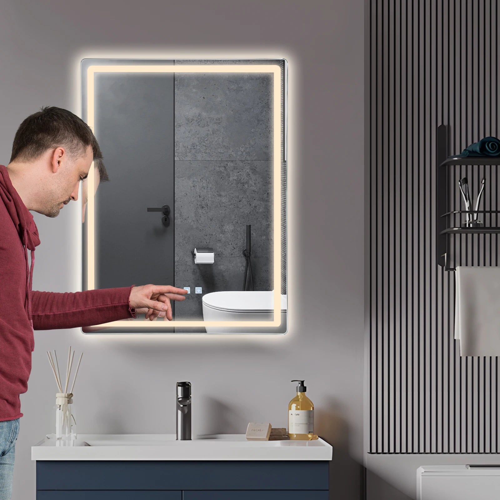 Miroir LED étanche affichage heure et température
