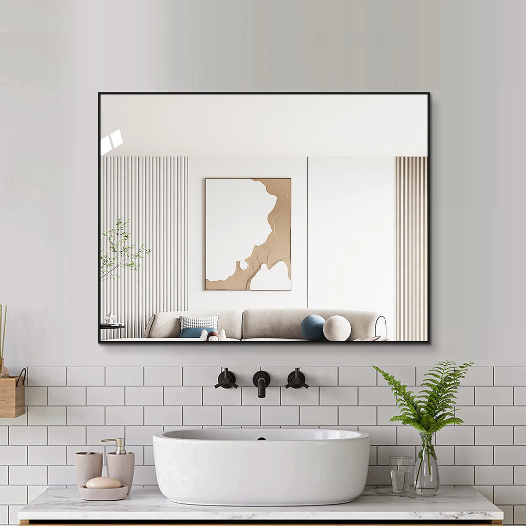 Miroir mural rectangulaire cadre aluminium noir 60x80 cm