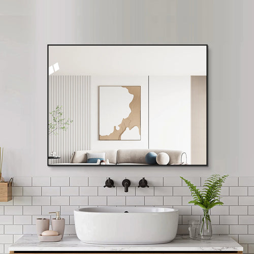 Miroir mural rectangulaire cadre aluminium noir 60x80 cm