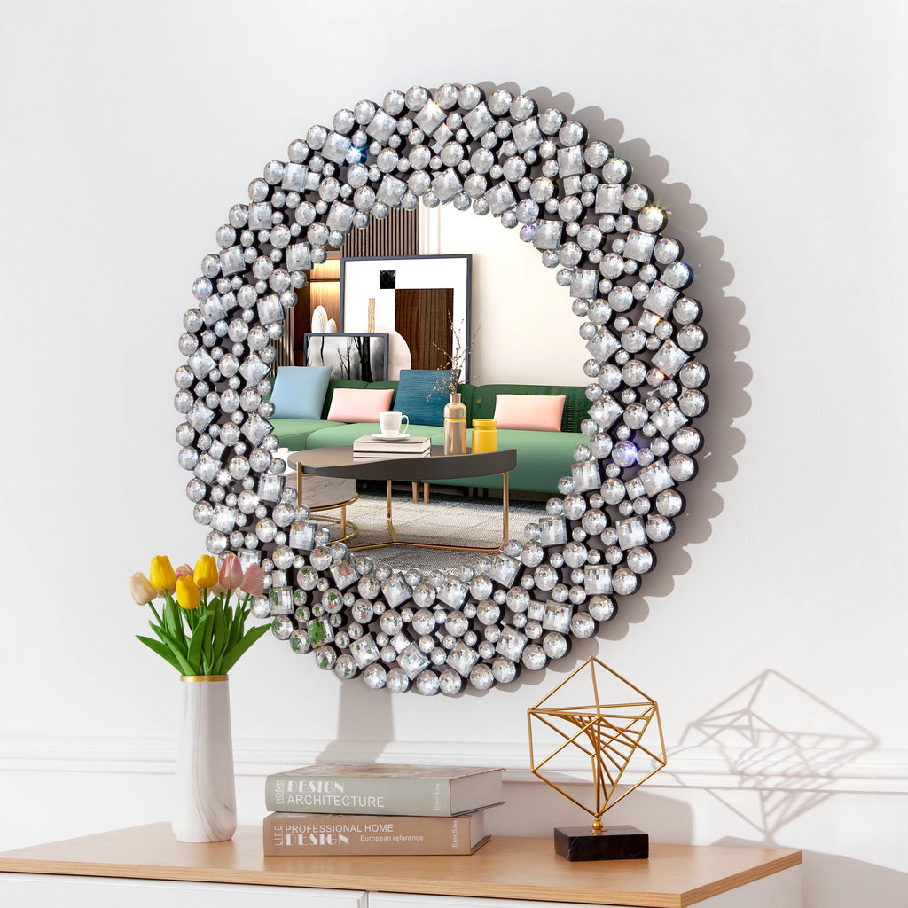 Miroir rond accent cristal luxe