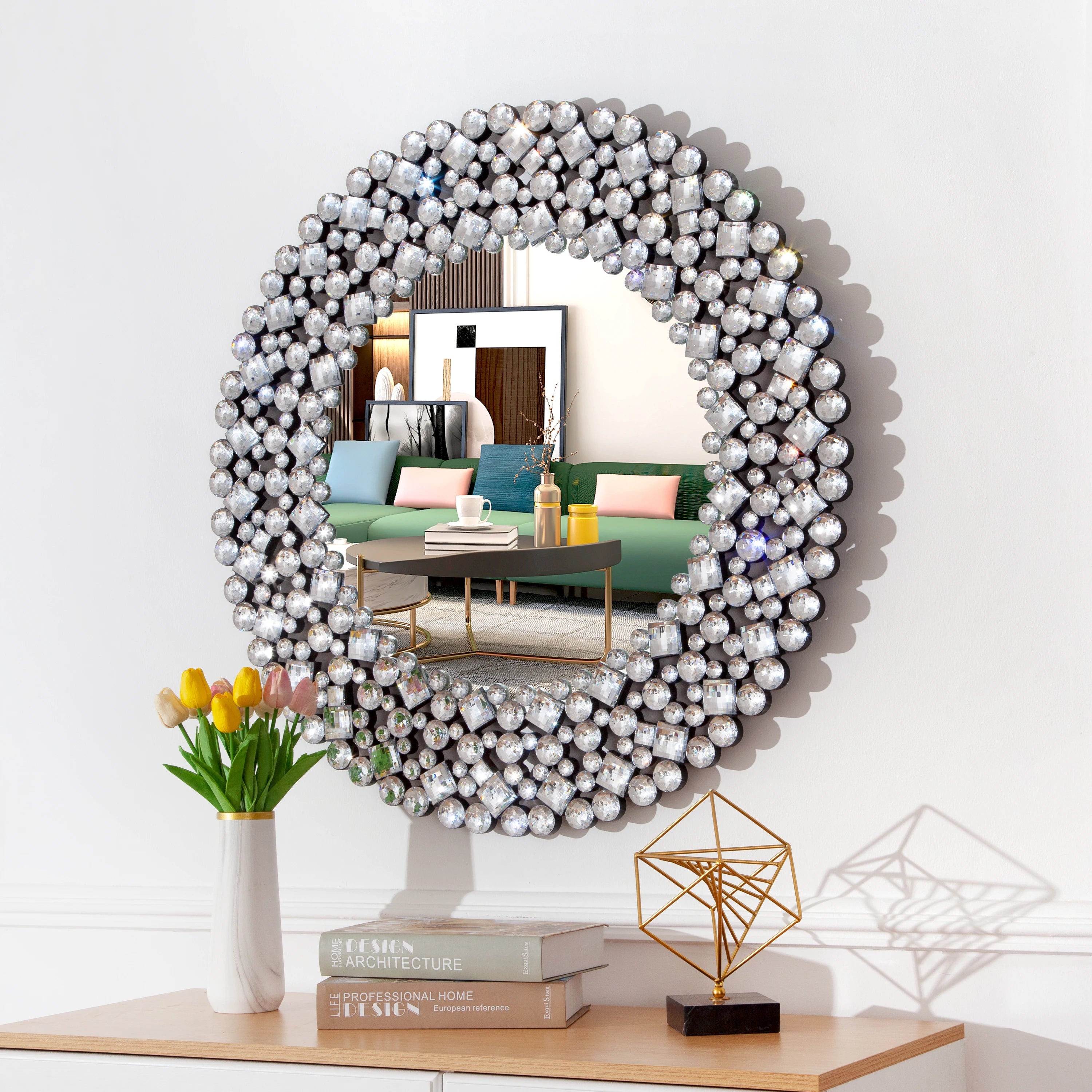 Miroir rond accent cristal luxe