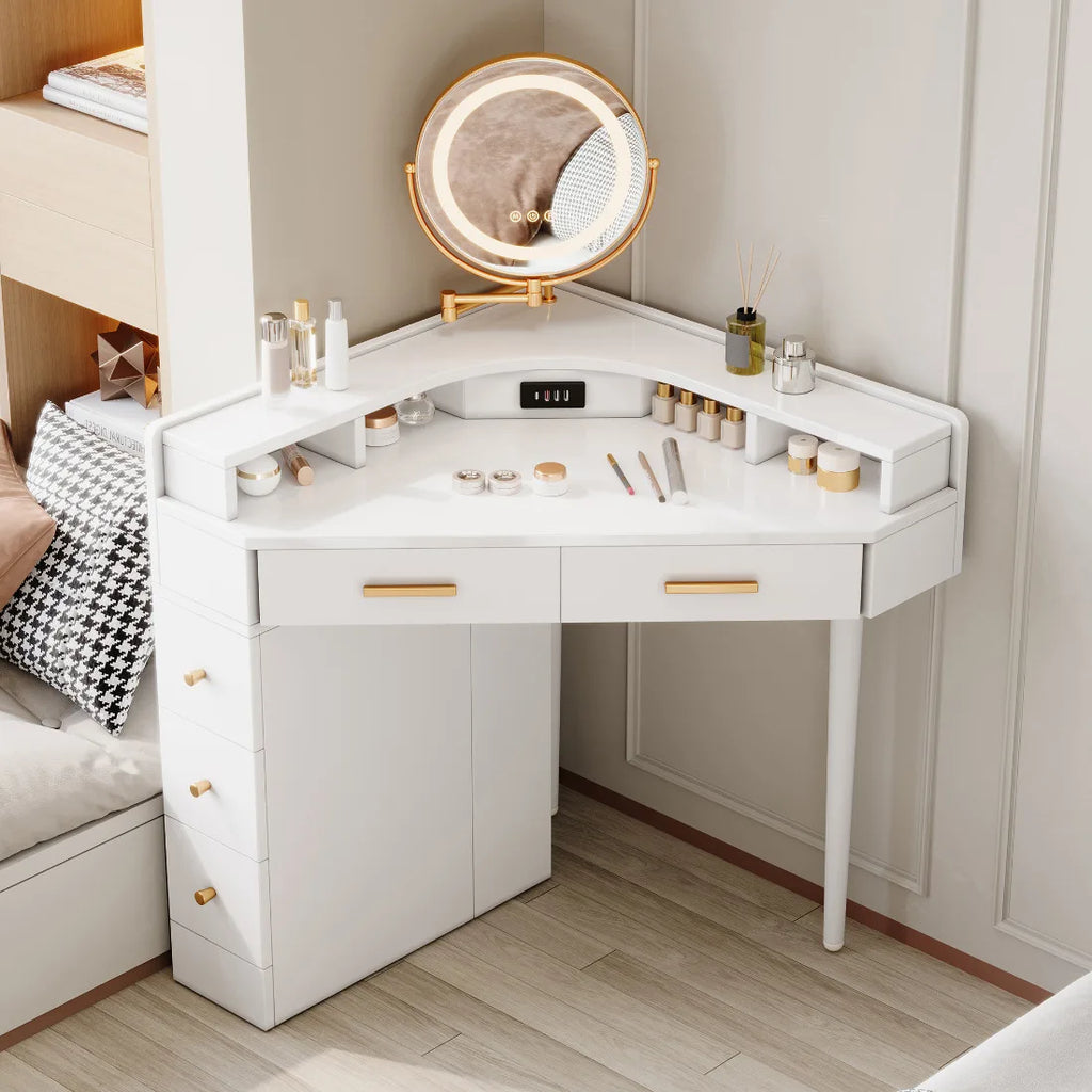 Coiffeuse d'angle blanche miroir LED