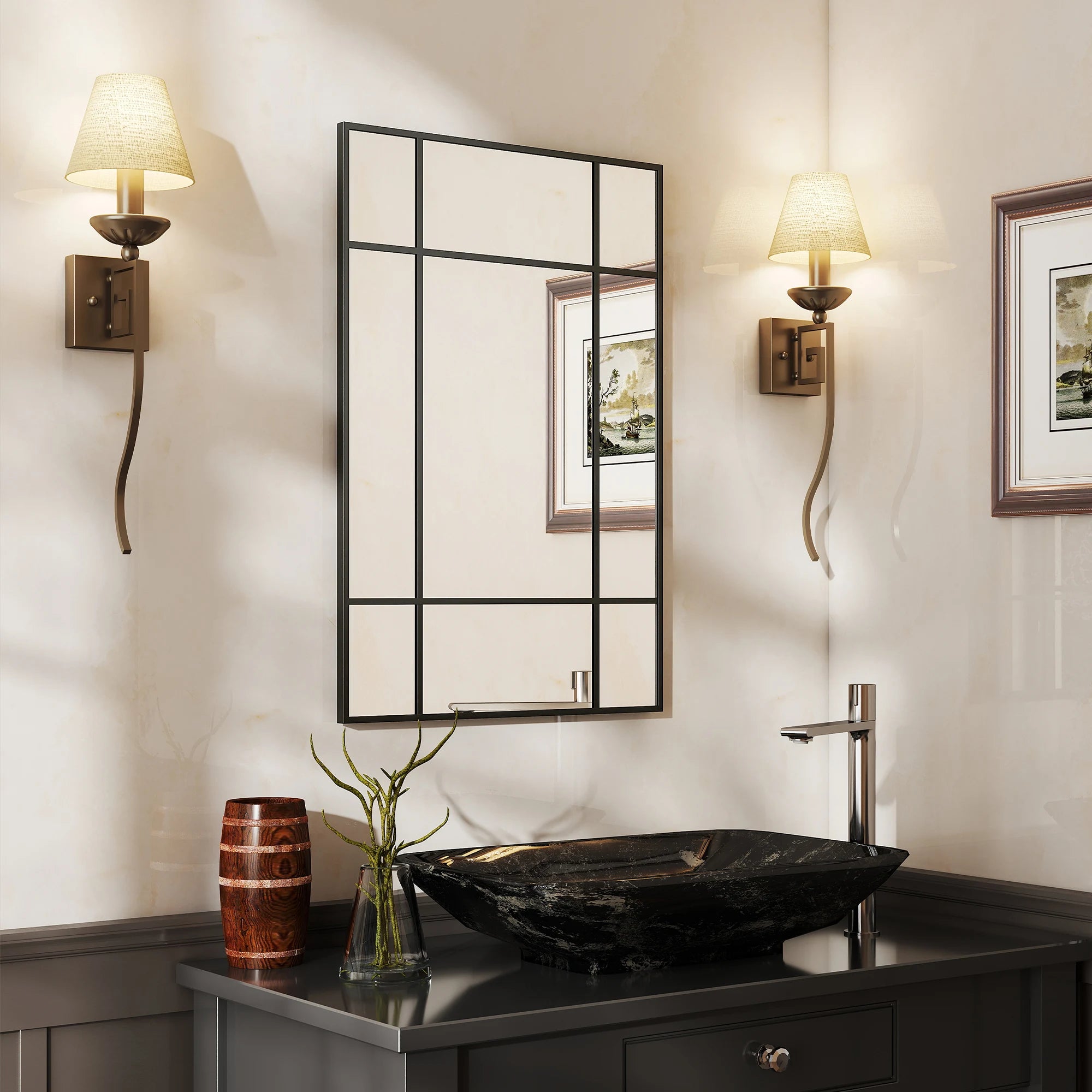 Miroir style fenêtre noir HOMCOM