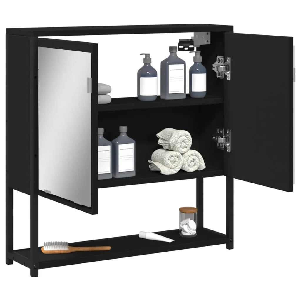 Armoire de toilette noire bois grand rangement