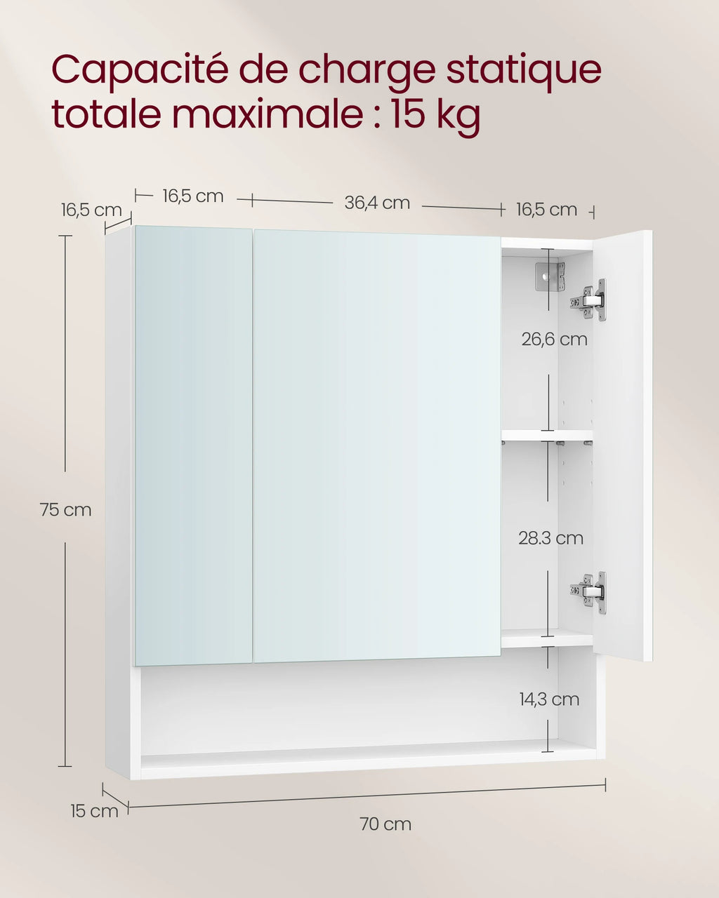 Armoire de toilette miroir VASAGLE