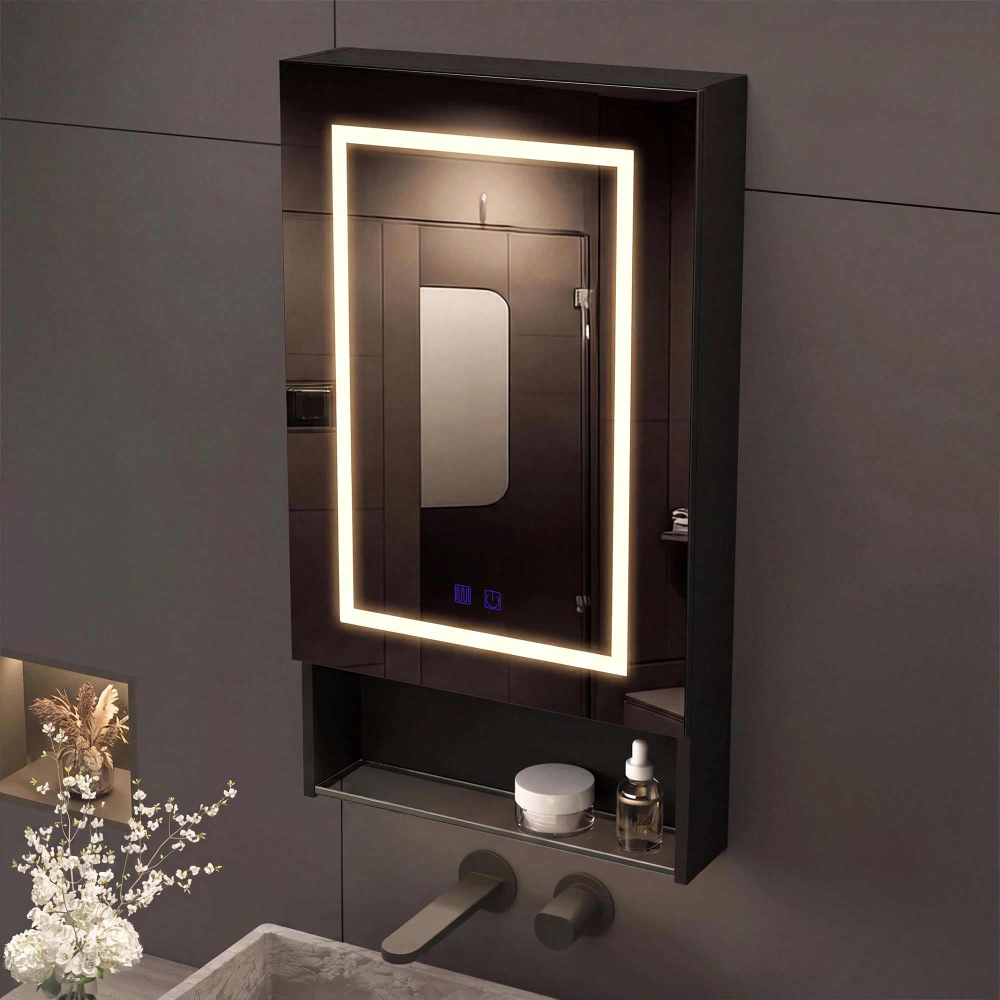 Armoire de toilette LED anti-buée blanche