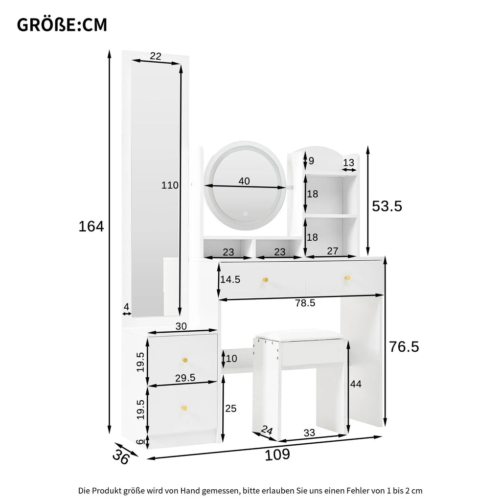 Coiffeuse blanche 4-en-1 miroir LED