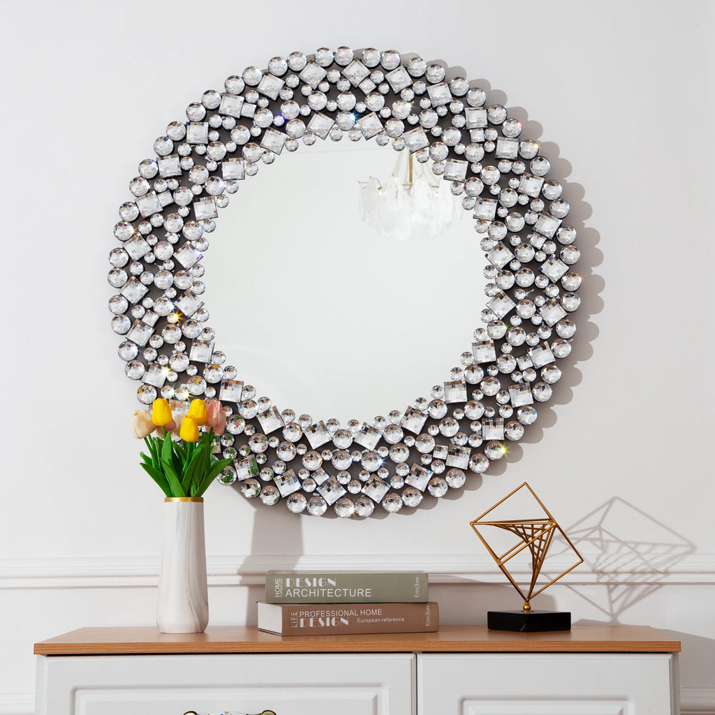 Miroir rond accent cristal luxe