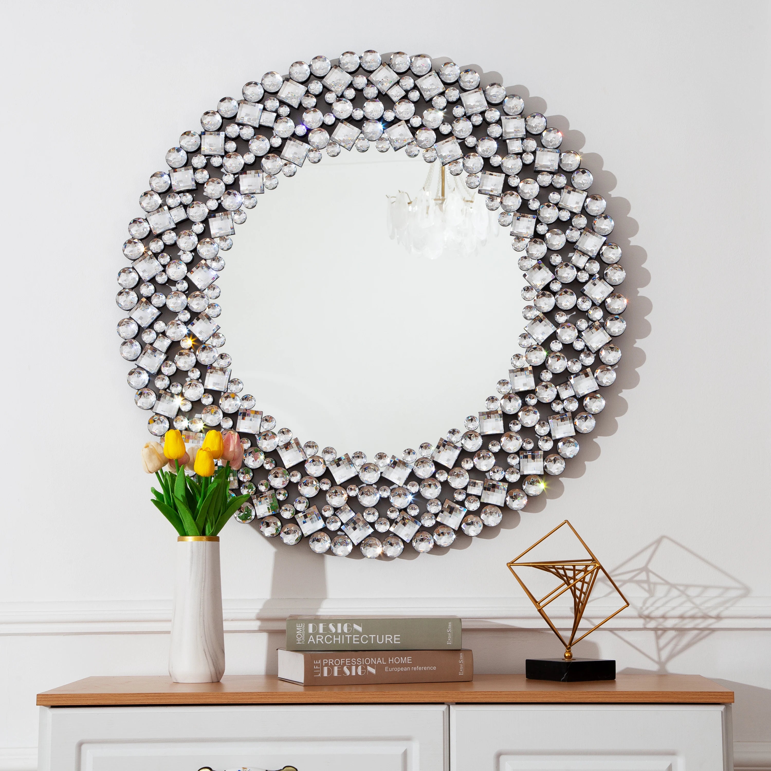 Miroir rond accent cristal luxe