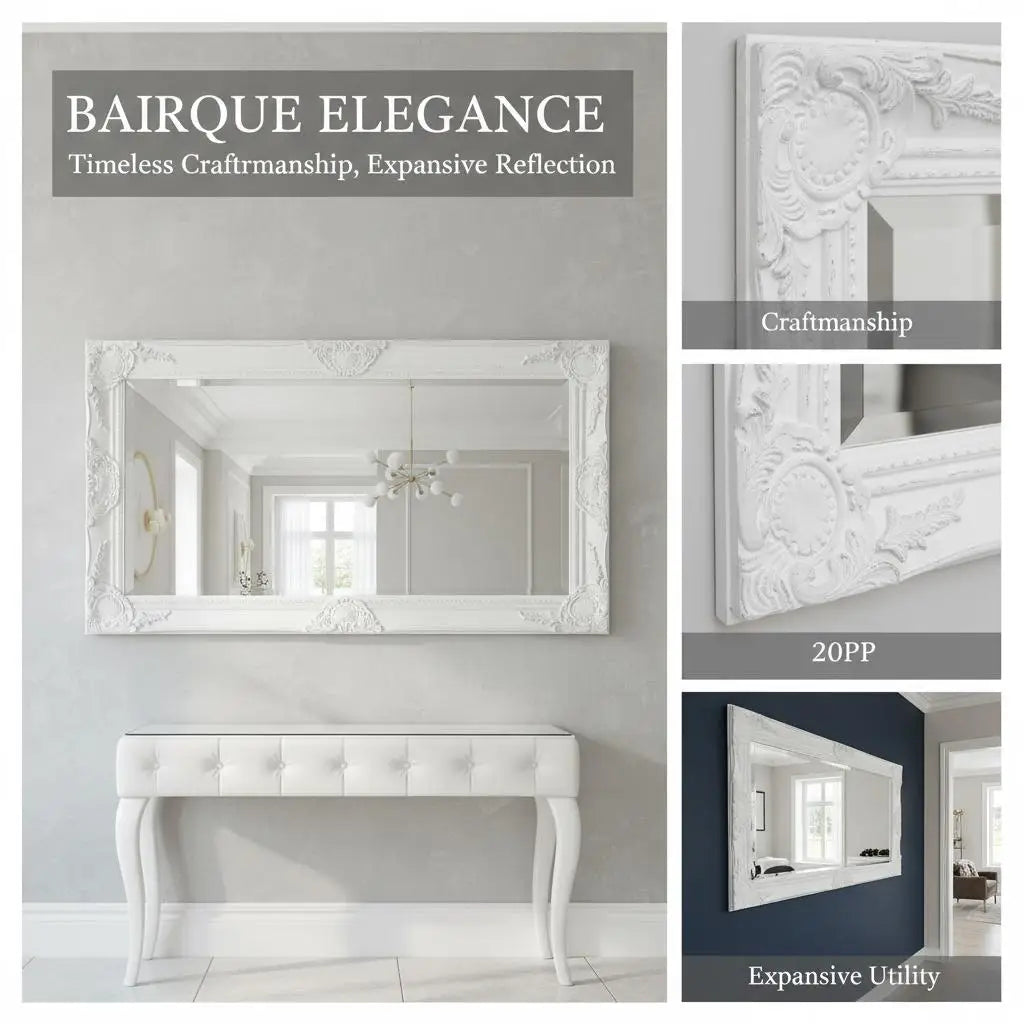 Miroir mural baroque blanc en relief