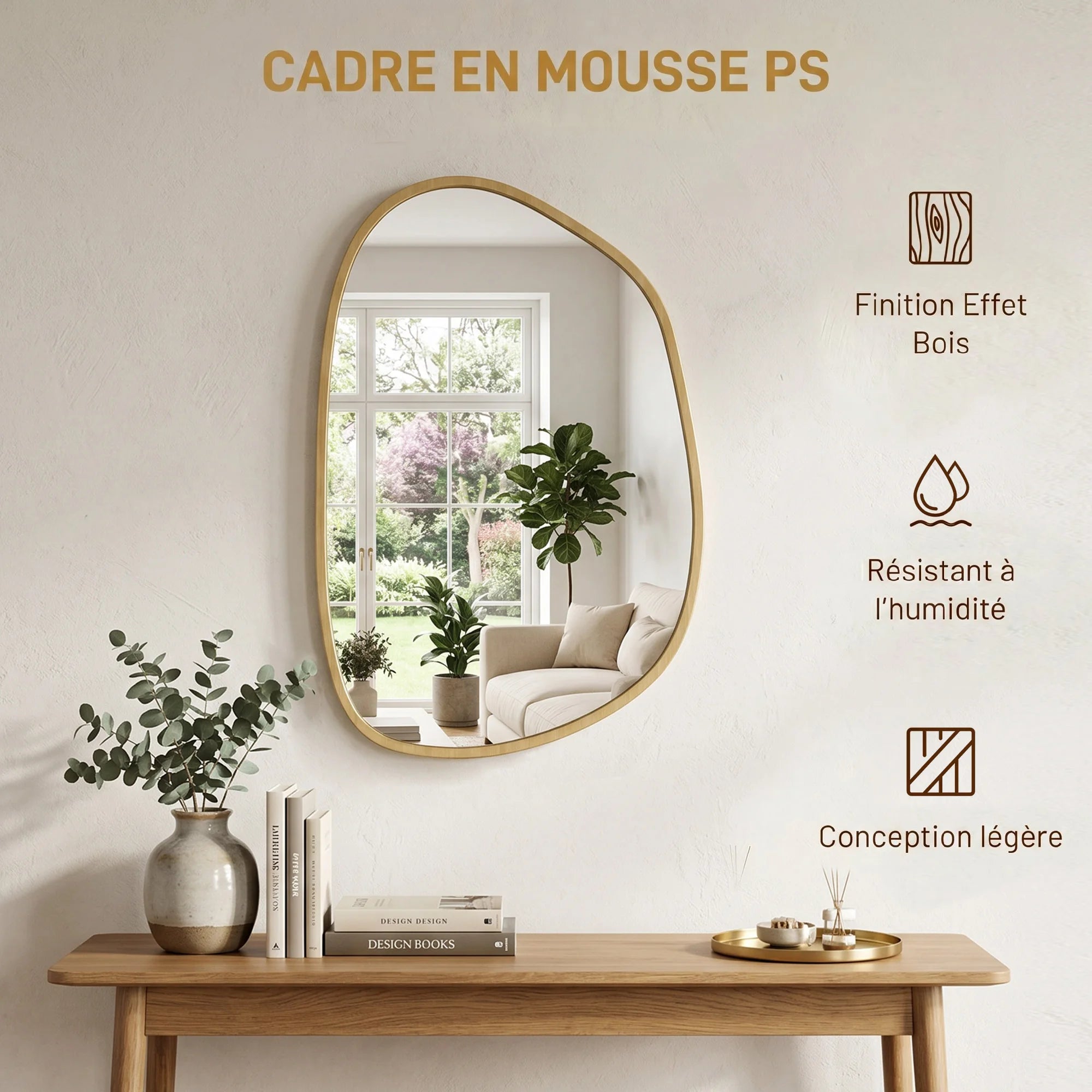 Miroir mural organique asymétrique