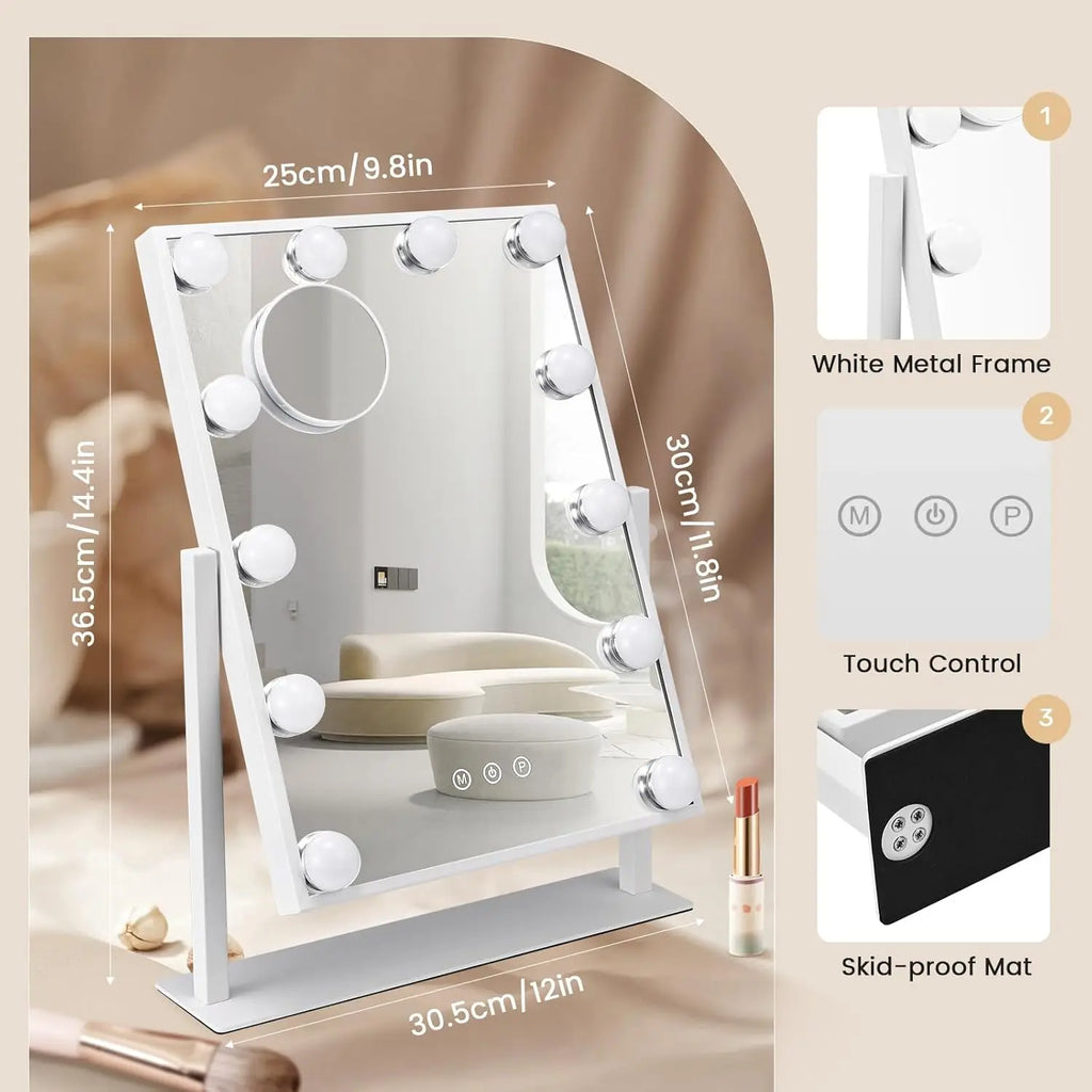 Miroir Hollywood maquillage 12 ampoules LED