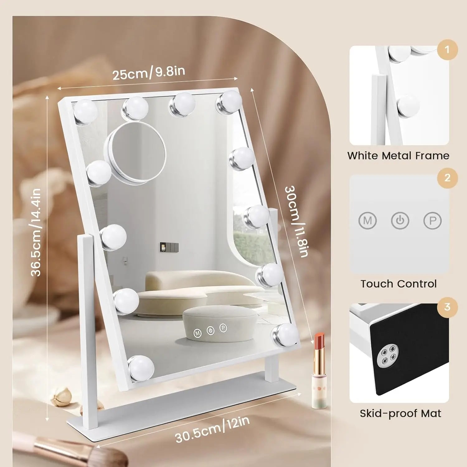 Miroir Hollywood maquillage 12 ampoules LED