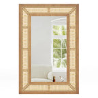 Miroir rotin rectangulaire crochets intégrés