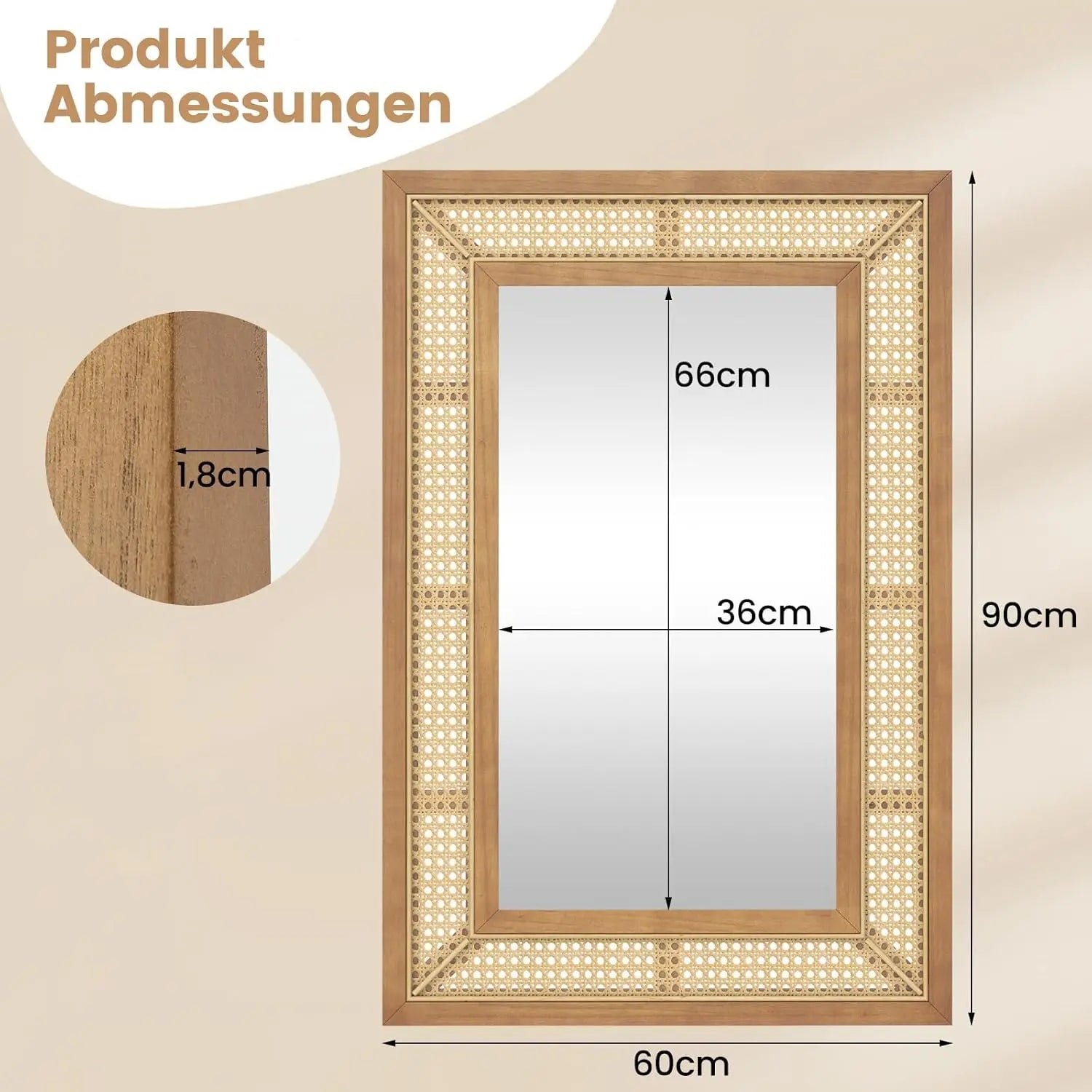 Miroir rotin rectangulaire bois naturel