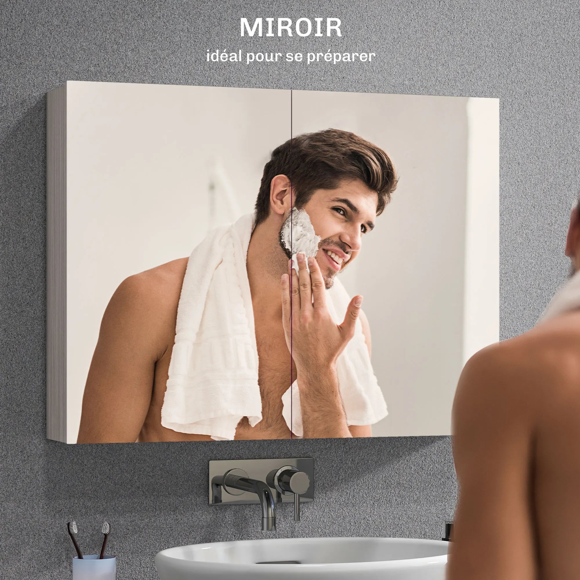 Armoire de toilette grise grand format