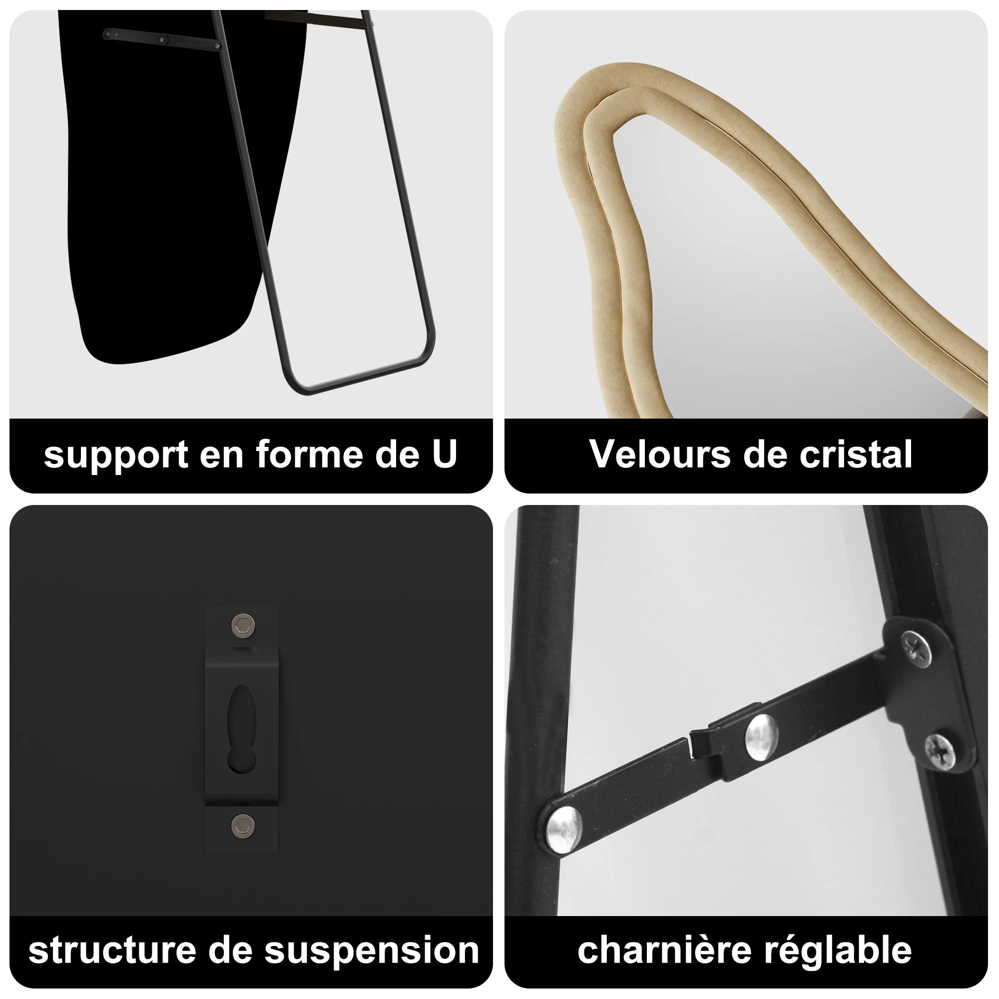 Miroir sur pied ondulé asymétrique flanelle