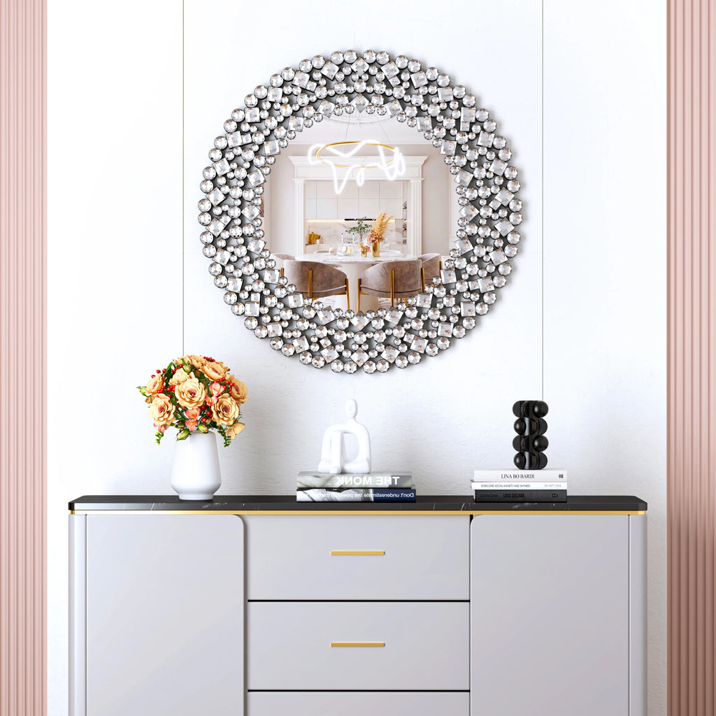 Miroir rond accent cristal luxe