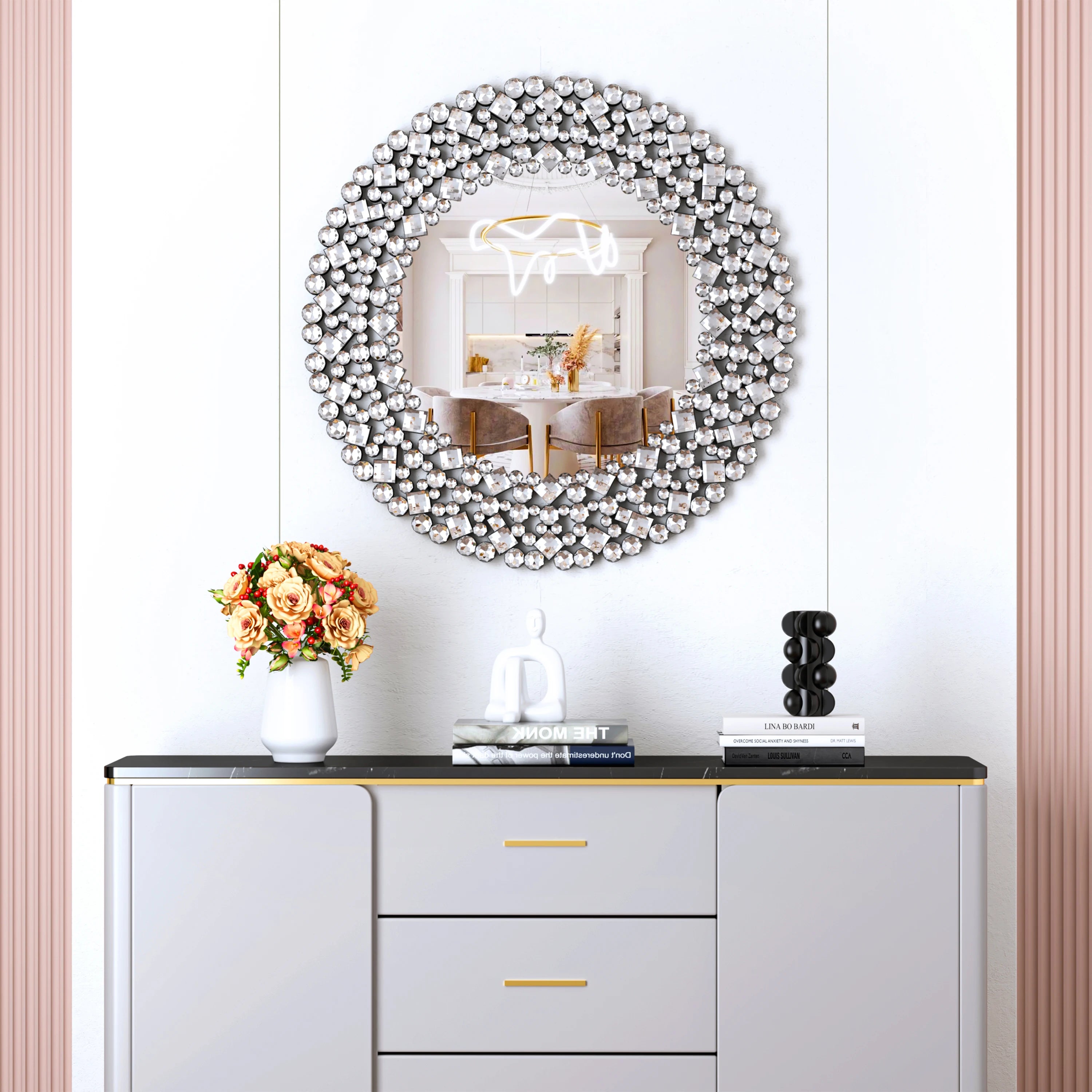 Miroir rond accent cristal luxe