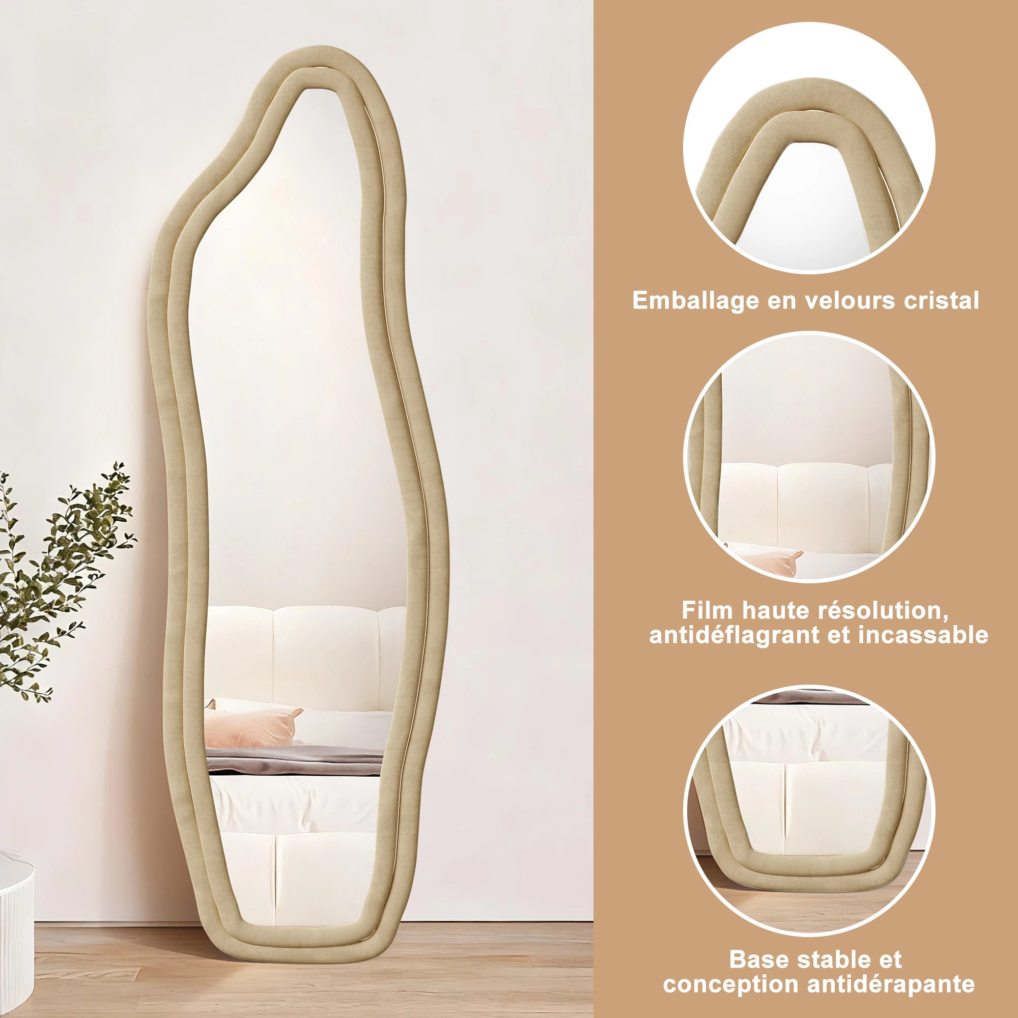 Miroir sur pied ondulé asymétrique flanelle
