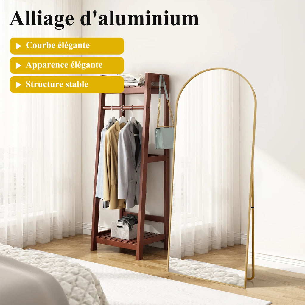 Miroir sur pied incurvé aluminium