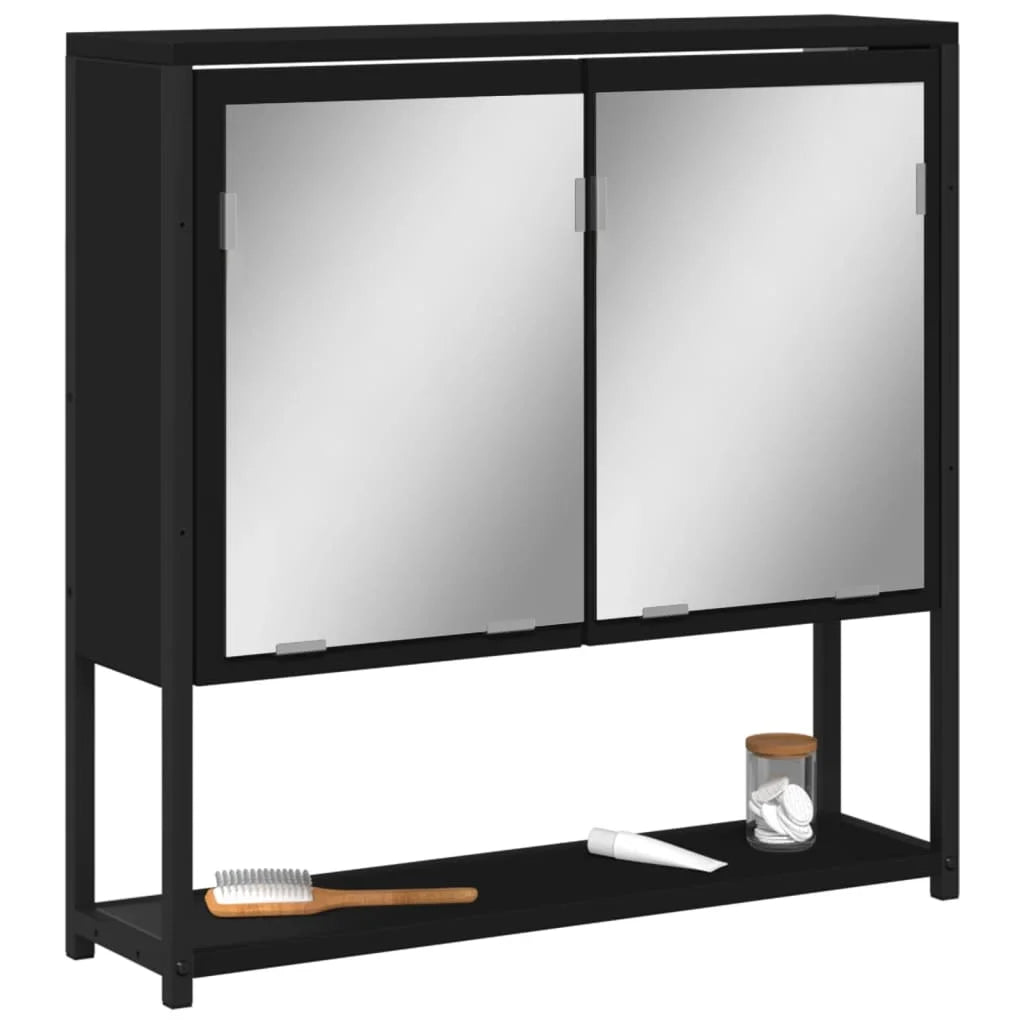 Armoire de toilette noire bois grand rangement