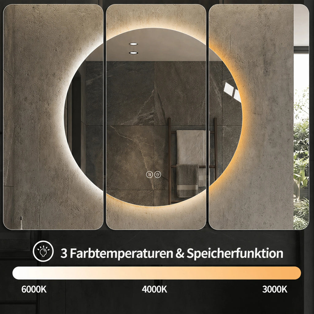 Miroir LED rond double halo